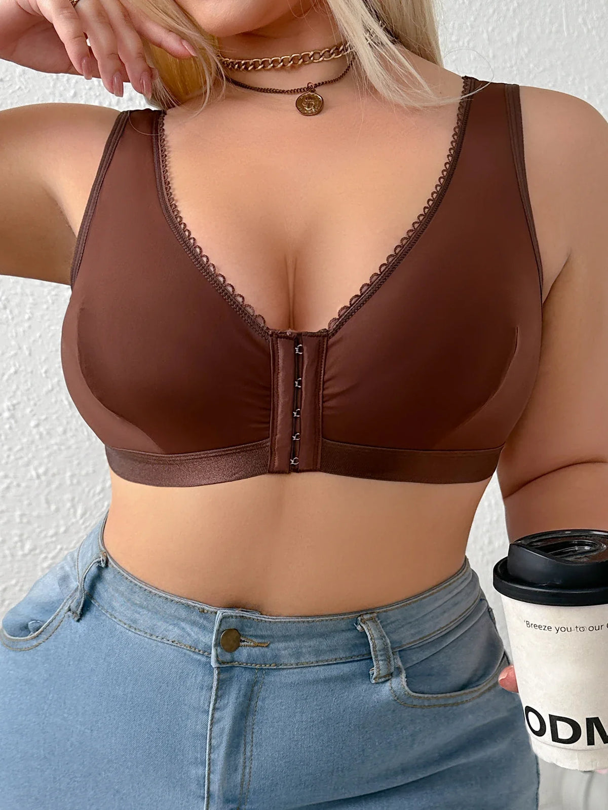 Everyday front closure Women's Plus size Brassiere Thin Cup Push up Wireless Bralette Comfort underwear Lingerie Bra by Ladyez