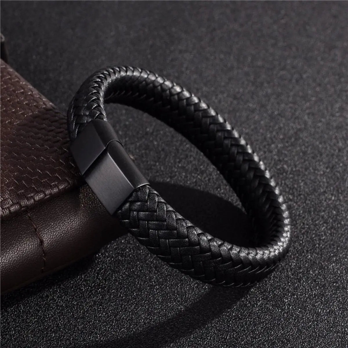Retro Men's Leather Open Bangle, Simple Multi-Size Woven Leather Hand by AliExpress
