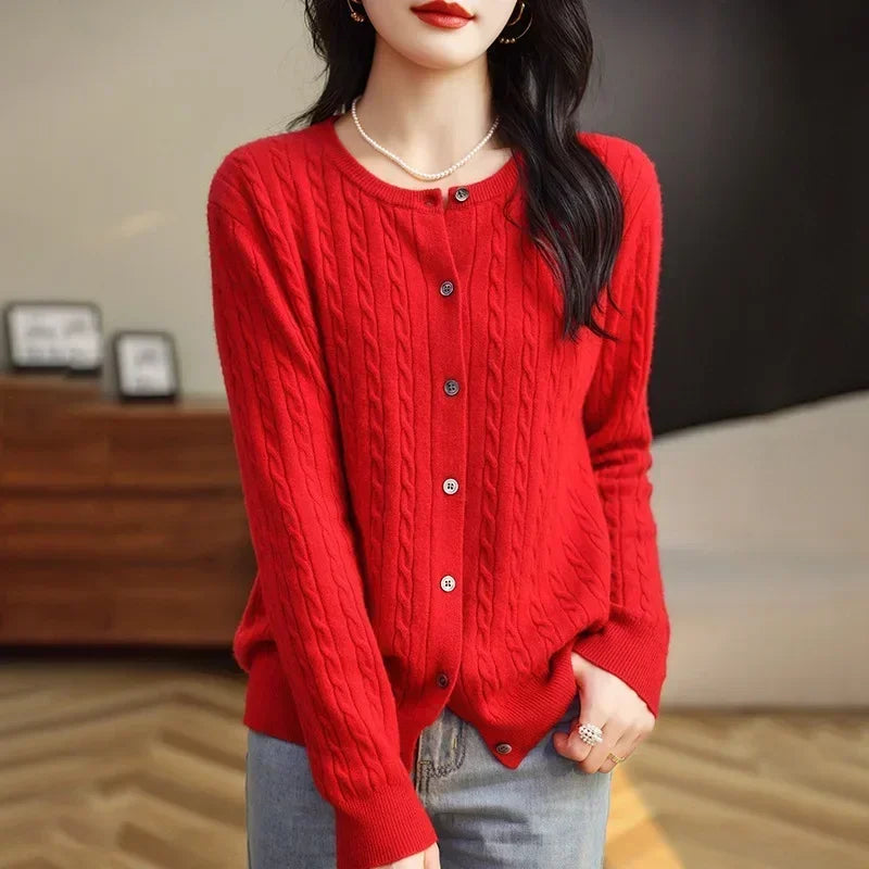 Long Sleeve Knitted O-neck Basic Thick Warm Cardigan by Trendy Attic Store01