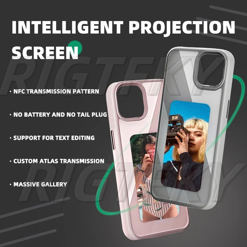 NFC Smart Screen Projection E Ink Painting Picture Phone Case For iPhone 17Pro Max 16 15 14 13 12Pro Cartoon Cover Battery Free by FLIPSTYLEZLLC