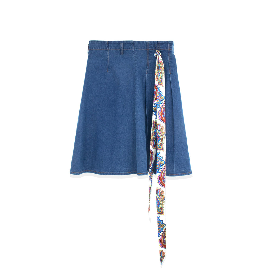 DENIM PLEAT KILT SKIRT WITH TIE by profile-nyc