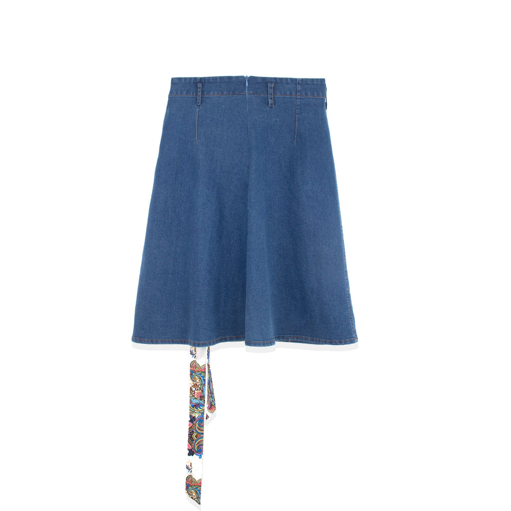 DENIM PLEAT KILT SKIRT WITH TIE by profile-nyc