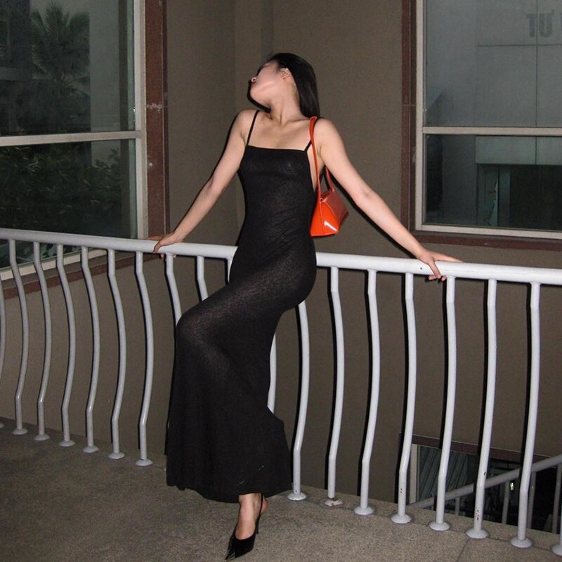 Spaghetti Strap Square Collar Sleeveless Maxi Dress Skinny by nowadaysfashion
