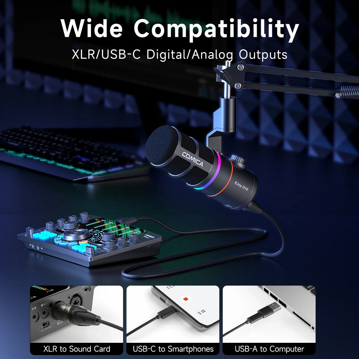 COMICA D10/D10 PRO RGB Cardioid USB/XLR Dynamic Desktop Gaming Mic Wired/Wireless Microphone for Streaming Interview Podcast by FLIPSTYLEZLLC