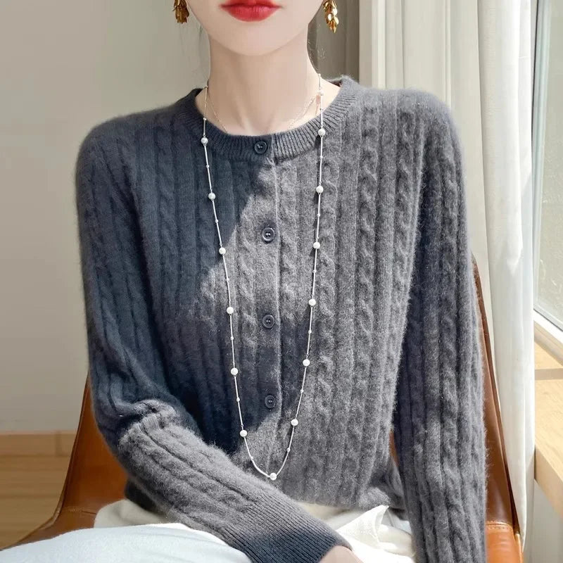 Long Sleeve Knitted O-neck Basic Thick Warm Cardigan by Trendy Attic Store01