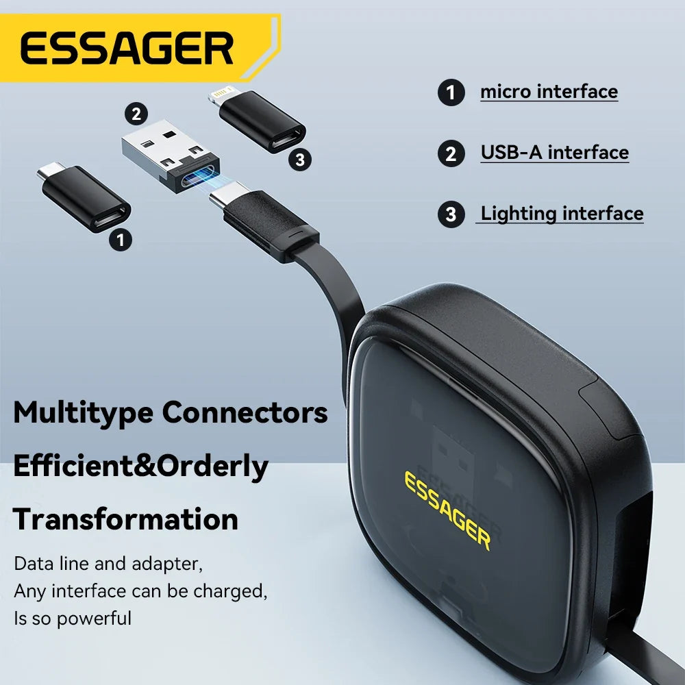 Essager 60W Fast Charge USB A/C To TypeC Micro Lightning Cable Mini Multifunctional Travel Storage Box With Phone Holder Pin Set by FLIPSTYLEZLLC