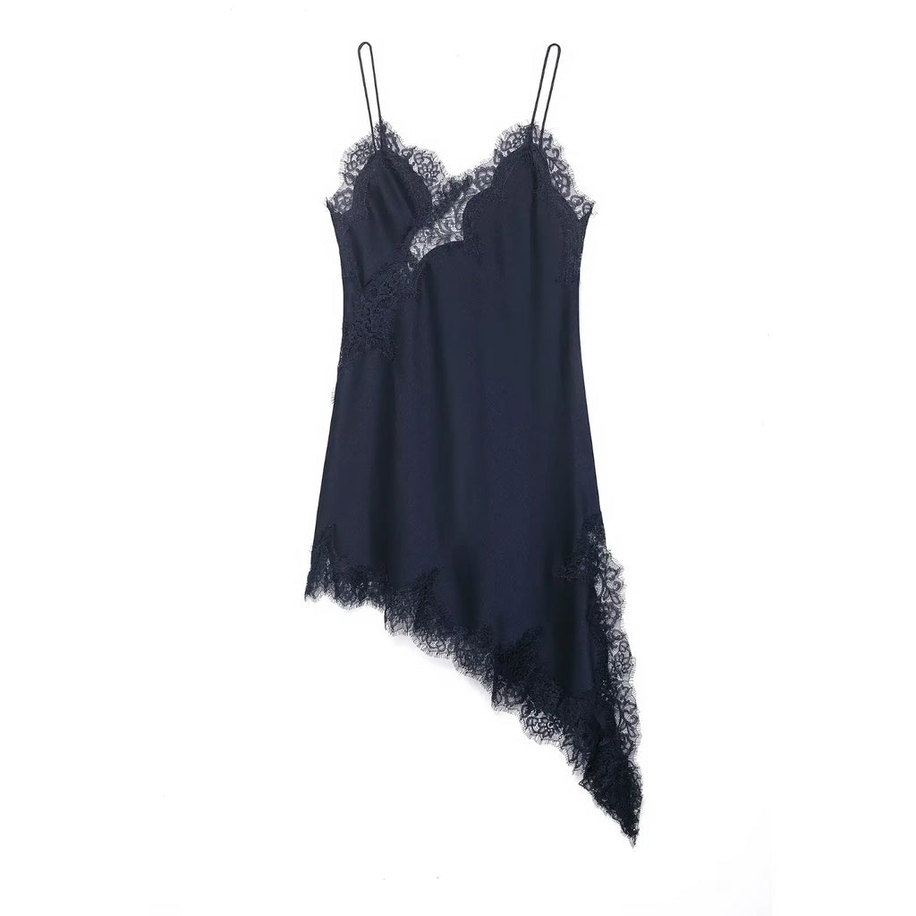 Satin Sexy Lace Spliced Short Sling Dress Women Sleeveless Backless Asymmetric Sexy Party Dresses 2026 Summer Lady Dress by Urban Fashion Icon