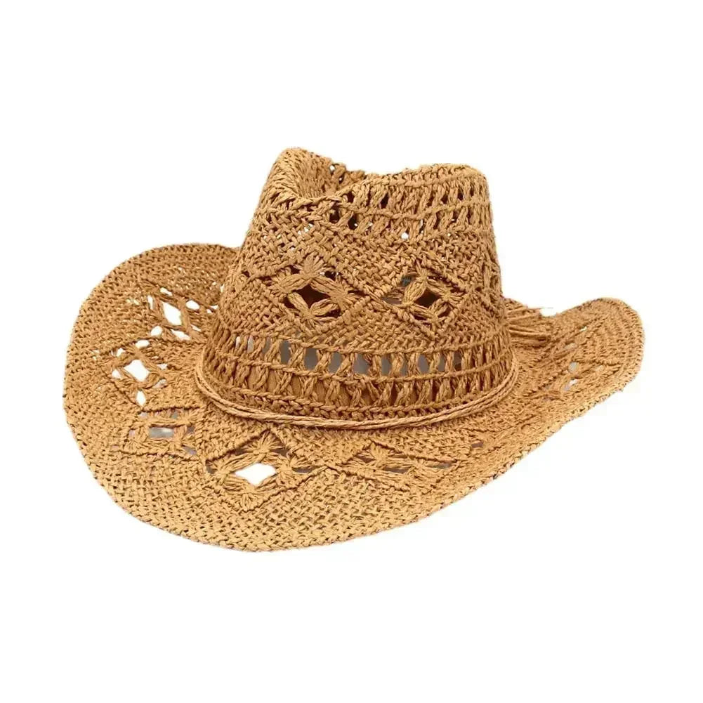 Summer Outdoor Men Women Hand-woven Western Cowboy Straw Hats Wide Brim Breathable Beach Jazz Cap Sun Protection Hat (Copy) by Goddess Imports Marketplace
