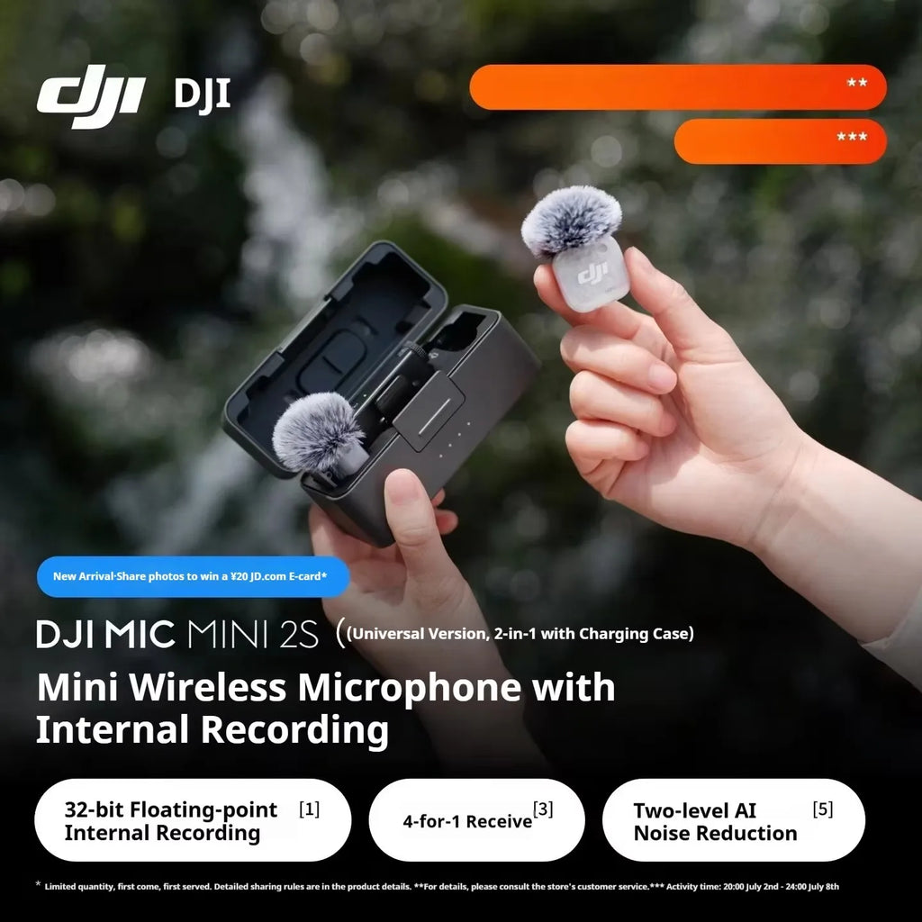 For DJI Mic Mini 2S Wireless Lavalier Mic 1TX/2TX 1RX Built-in Recording 32-bit Float AI Noise Reduction Mic for Camera Phone by FLIPSTYLEZLLC