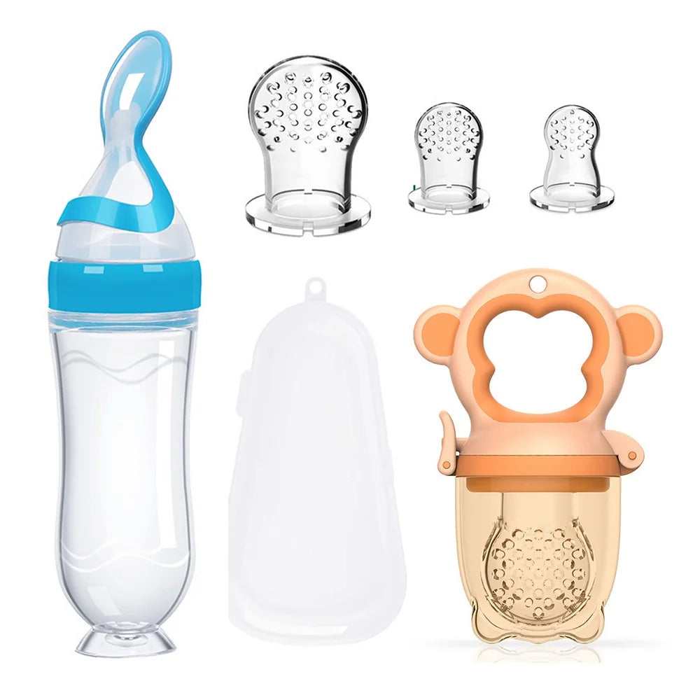 Baby food feeding set silica gel rice paste feeding bottle silica gel fruit and vegetable bag free 2 bite bags by FLIPSTYLEZLLC