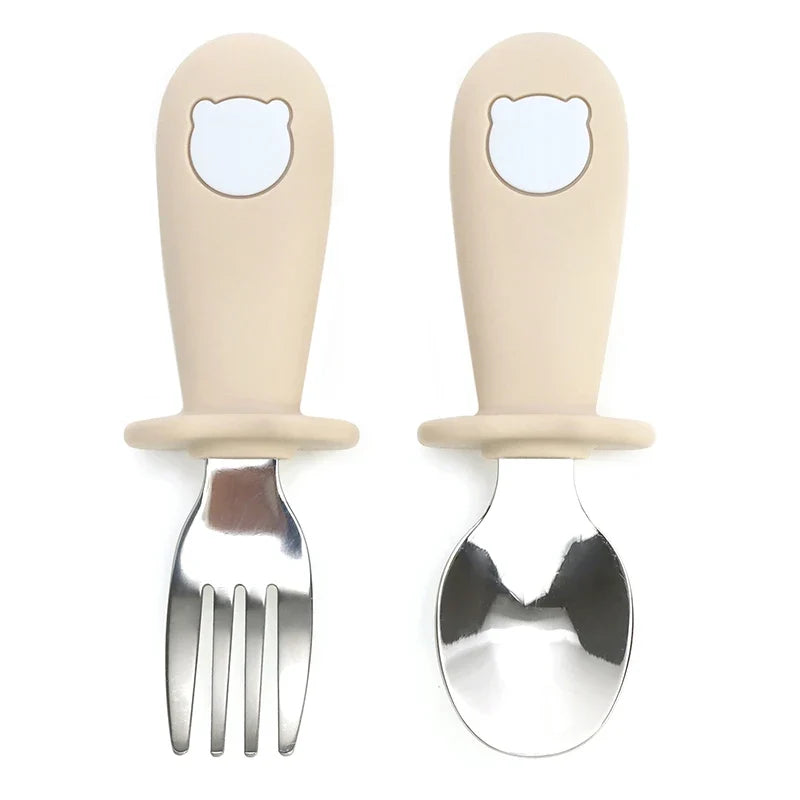 Custom Name Baby Panda Spoon Fork Set | First Self Feeding Utensils for Toddlers Stainless Steel Weaning Set with Travel Case by FLIPSTYLEZLLC