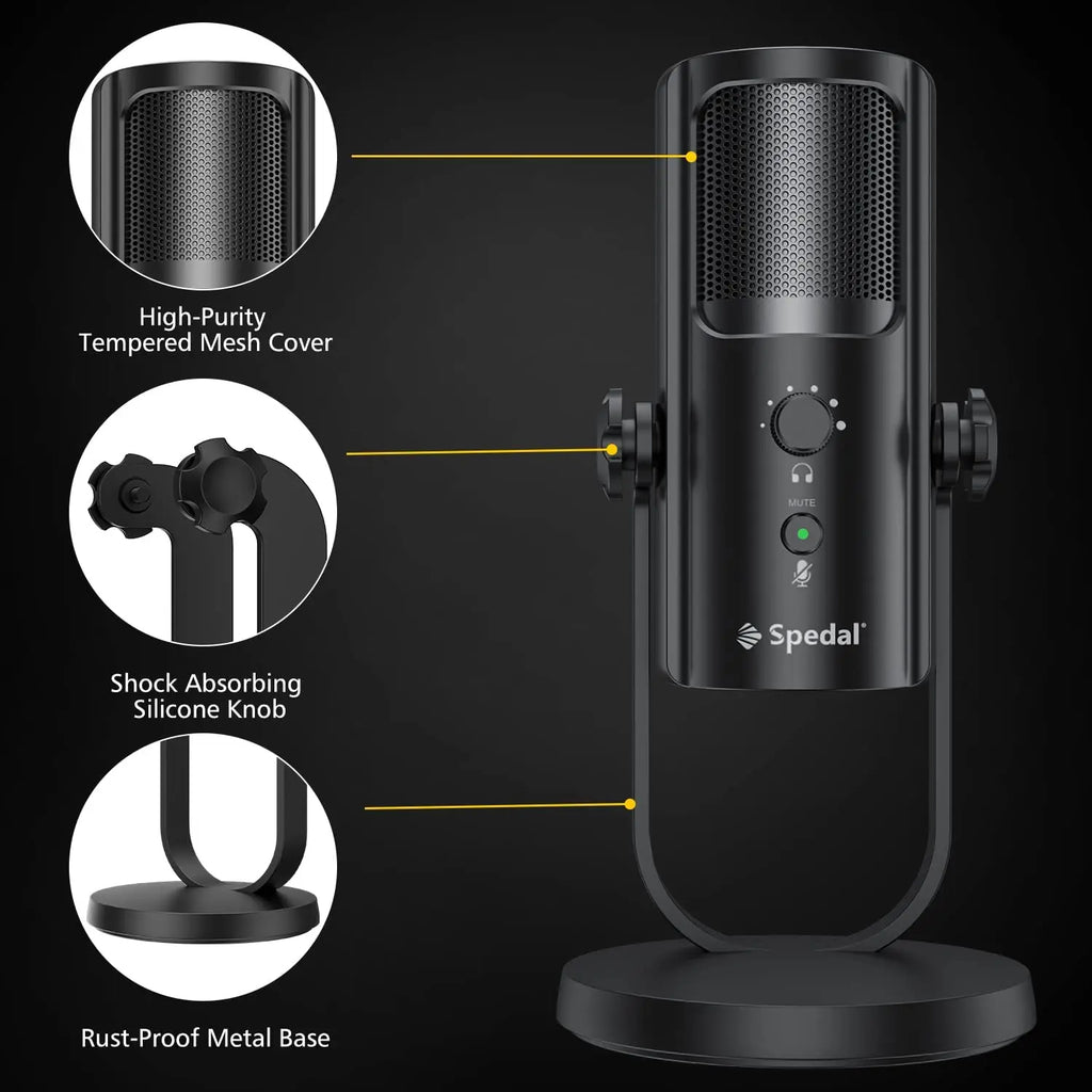 USB Microphone for PC Mac Gaming Recording Stream Podcast, Computer Condenser Mic with Phone Adapter Headphone Output by FLIPSTYLEZLLC