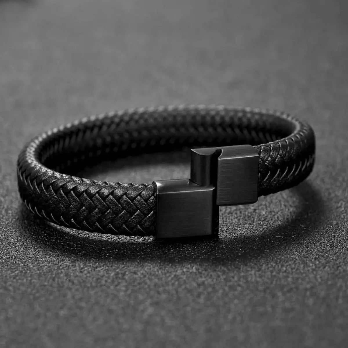 Retro Men's Leather Open Bangle, Simple Multi-Size Woven Leather Hand by AliExpress