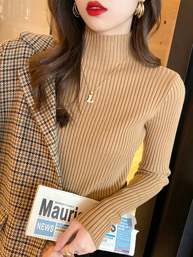 Elegant Solid Basic Knitted Tops Women Turtlneck Sweater Long Sleeve Casual Slim Pullover Korean Fashion Simple Chic Clothes by Urban Fashion Icon
