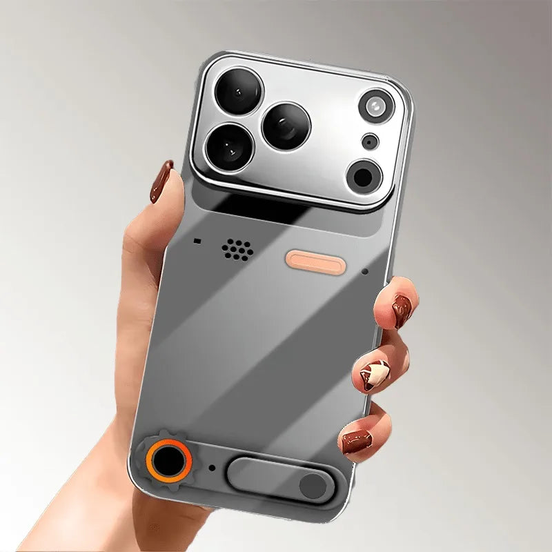 Minimalist Gaming Console Pattern Glass Phone Case For iPhone 11 12 13 14 15 16 17 Pro Max Plus 17 Air Electroplate Silver Cover by FLIPSTYLEZLLC