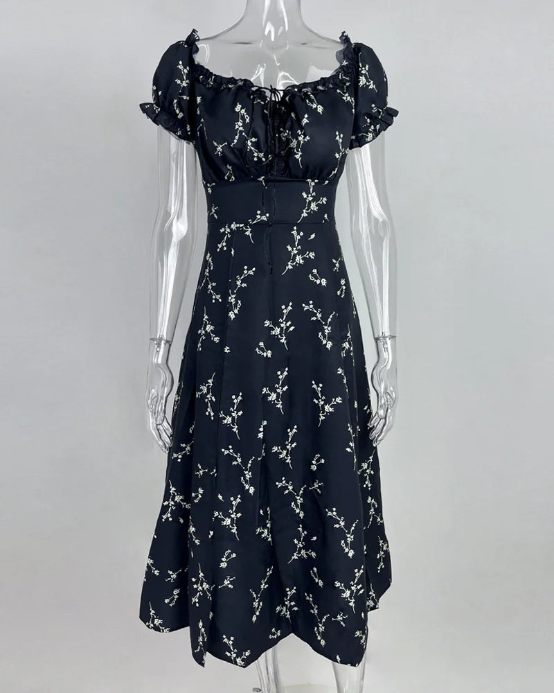 Summer Floral Off Shoulder Puff Sleeve Maxi Dress by nowadaysfashion