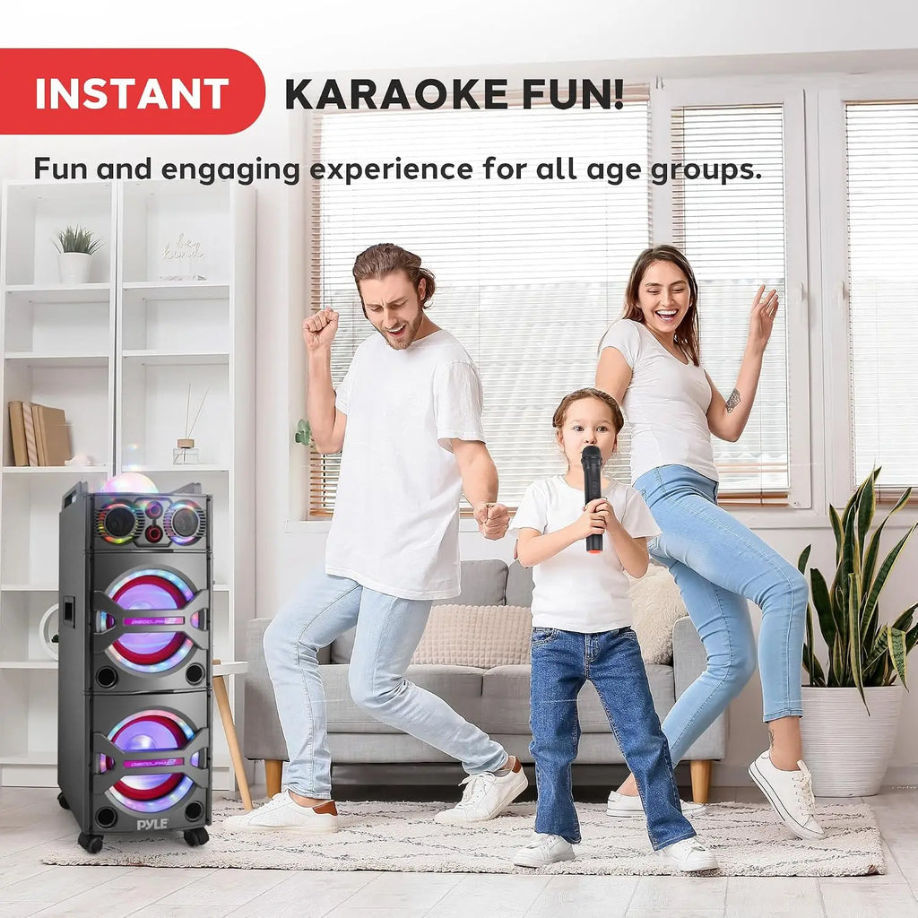 2000W Active Powered Outdoor Portable Bluetooth PA Speaker System with Party Lights, Microphone Input, USB/SD Card Reader, AUX/RCA/FM Radio, and Wheels by FLIPSTYLEZLLC