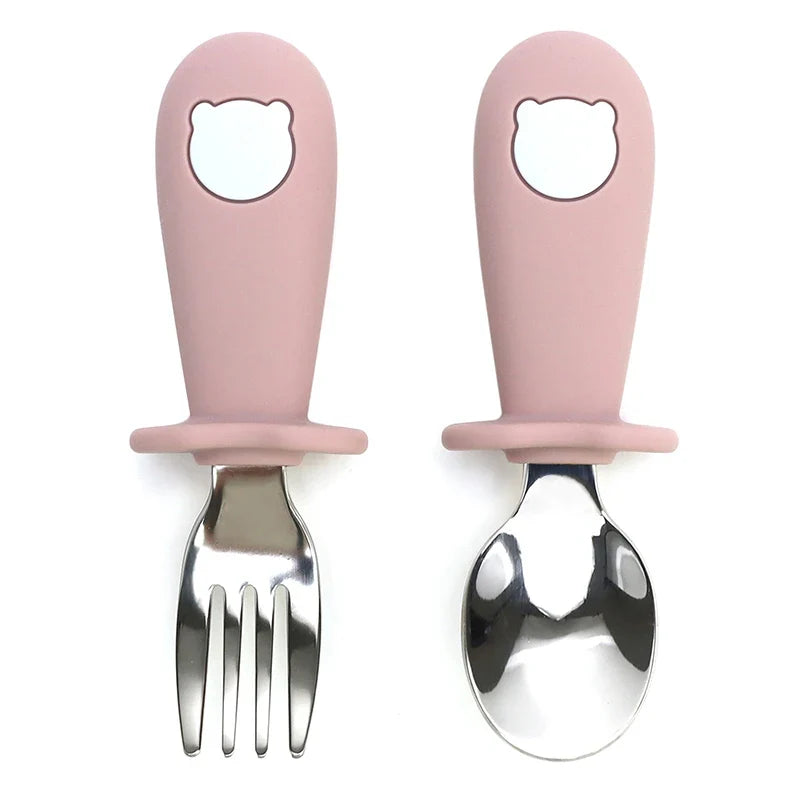 Custom Name Baby Panda Spoon Fork Set | First Self Feeding Utensils for Toddlers Stainless Steel Weaning Set with Travel Case by FLIPSTYLEZLLC