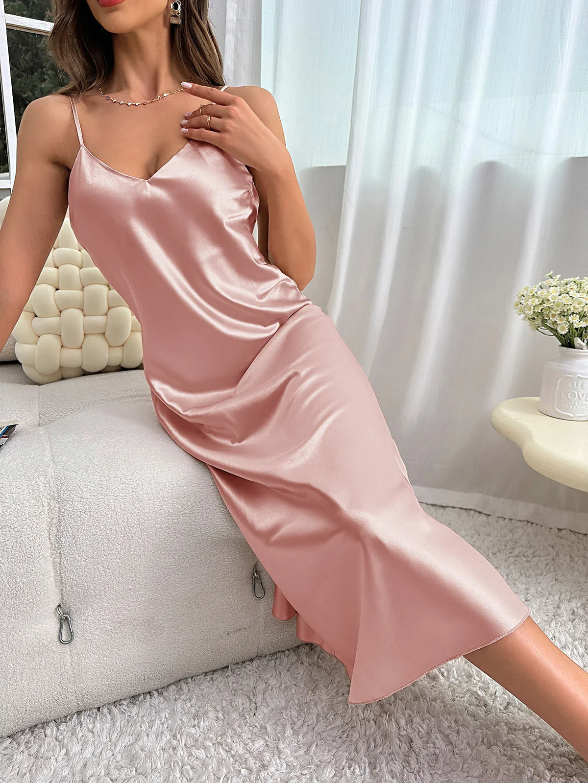 Women's Nightdress Spaghetti Strap V Neck Elegant Luxury Comfortable Breathable Loungewear Relaxing Daily Leisure Classic Style by Ladyez