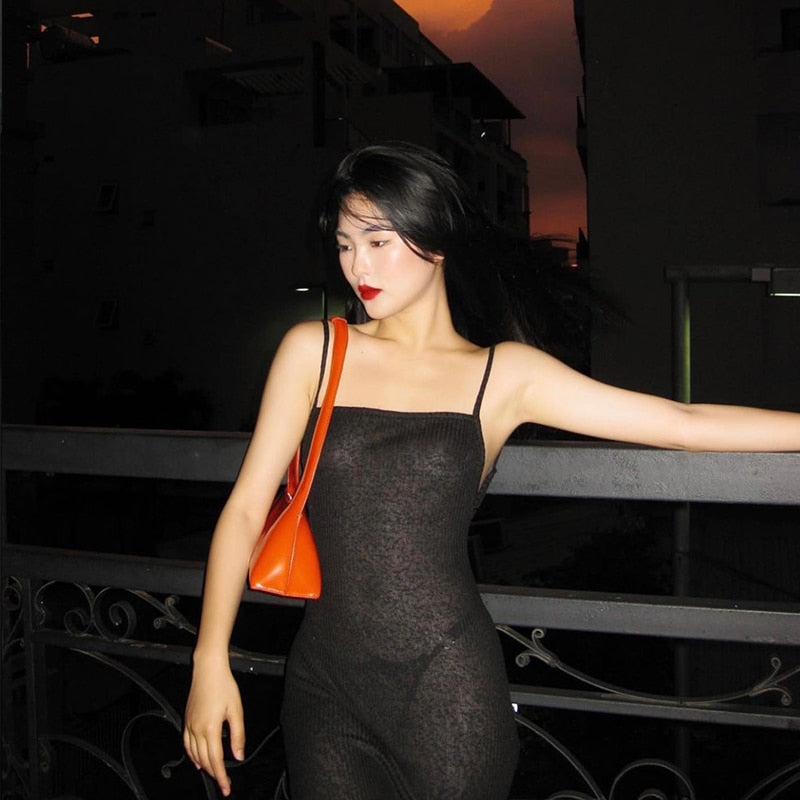 Spaghetti Strap Square Collar Sleeveless Maxi Dress Skinny by nowadaysfashion
