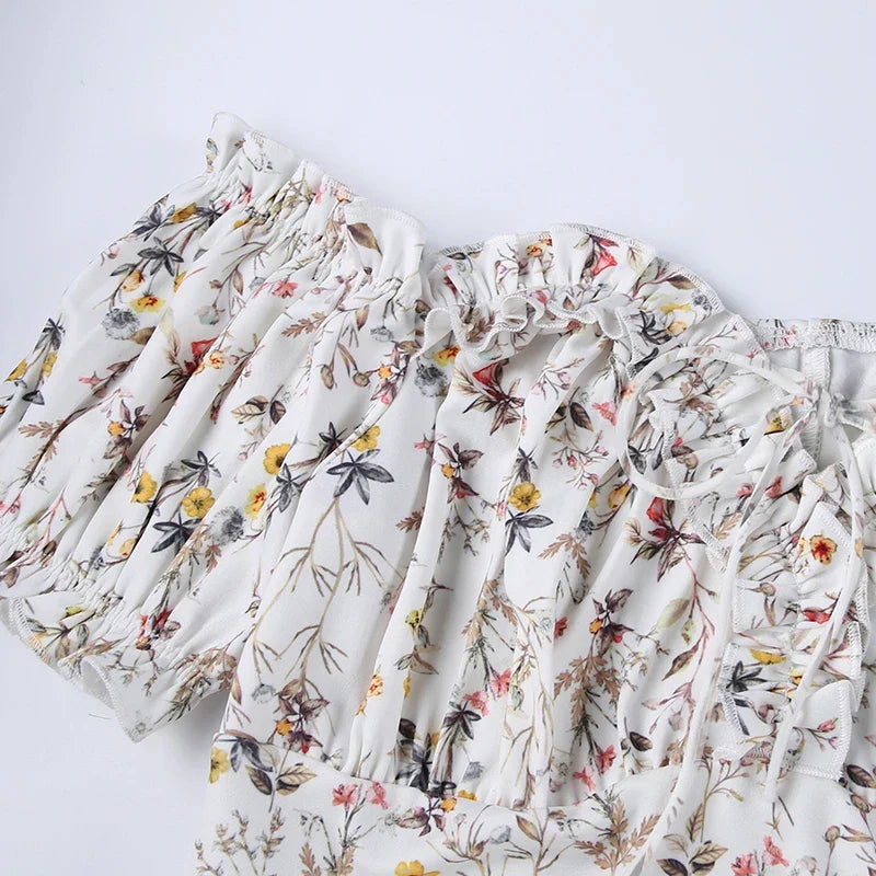 Summer Floral Off Shoulder Puff Sleeve Maxi Dress by nowadaysfashion