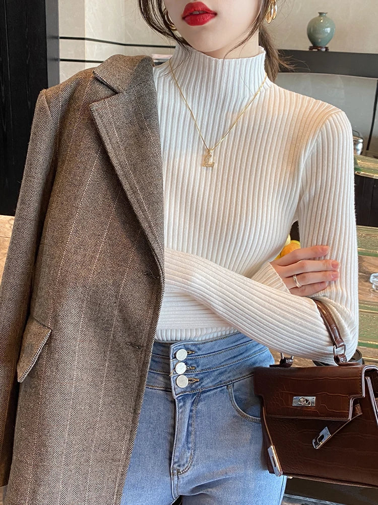 Elegant Solid Basic Knitted Tops Women Turtlneck Sweater Long Sleeve Casual Slim Pullover Korean Fashion Simple Chic Clothes by Urban Fashion Icon