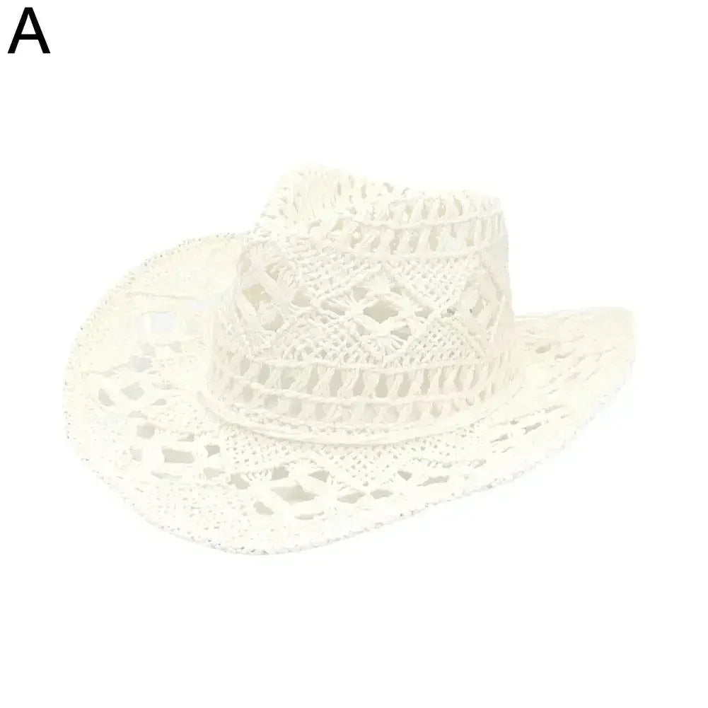 Summer Outdoor Men Women Hand-woven Western Cowboy Straw Hats Wide Brim Breathable Beach Jazz Cap Sun Protection Hat (Copy) by Goddess Imports Marketplace