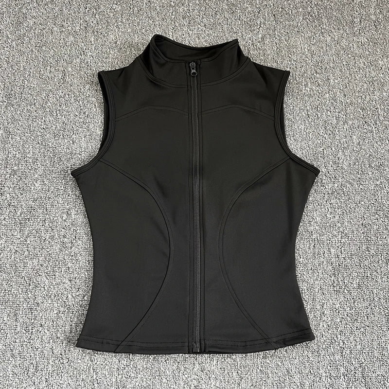 Women's Slim Fit Sport Sleeveless Top Quick Dry Elastic Stand Collar by AliExpress