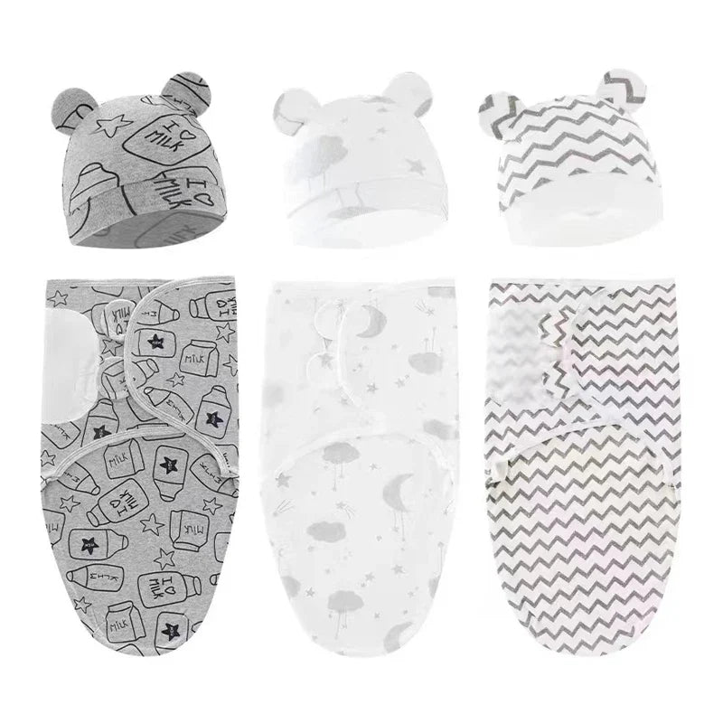 Baby Blanket Hat Set Cartoon Printed Cotton Newborn Swaddle Adjustable Infant Sleeping Swaddle Wraps All Seasons 0-6 Months by FLIPSTYLEZLLC