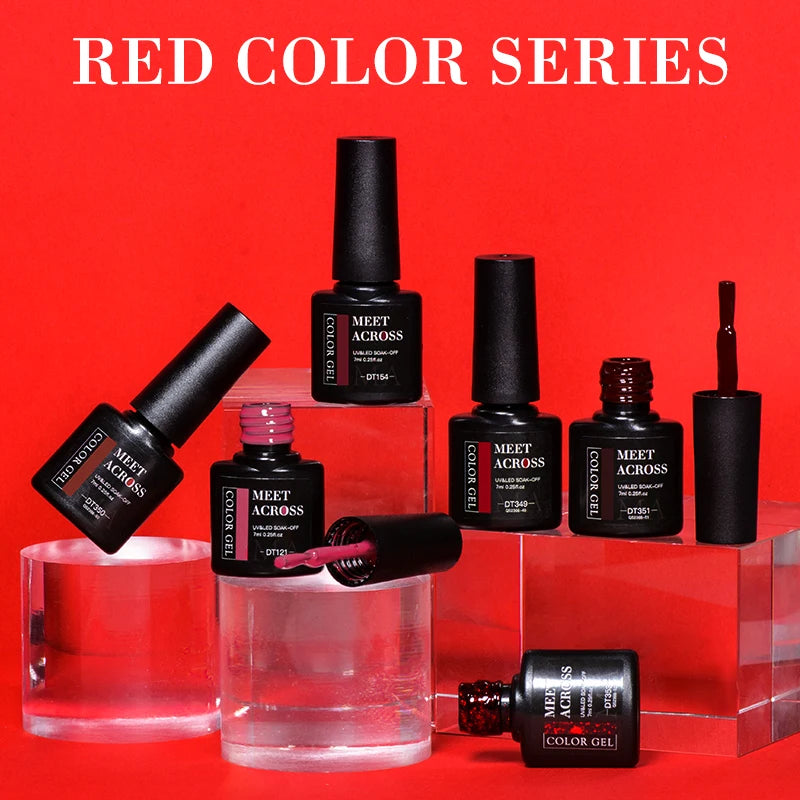 MEET ACROSS 7ml Red Gel Nail Polish Crystal Semi Permanent Soak Off UV Gel Varnish Nail Art Manicure Base Matte Top Coat Vernis by AliExpress
