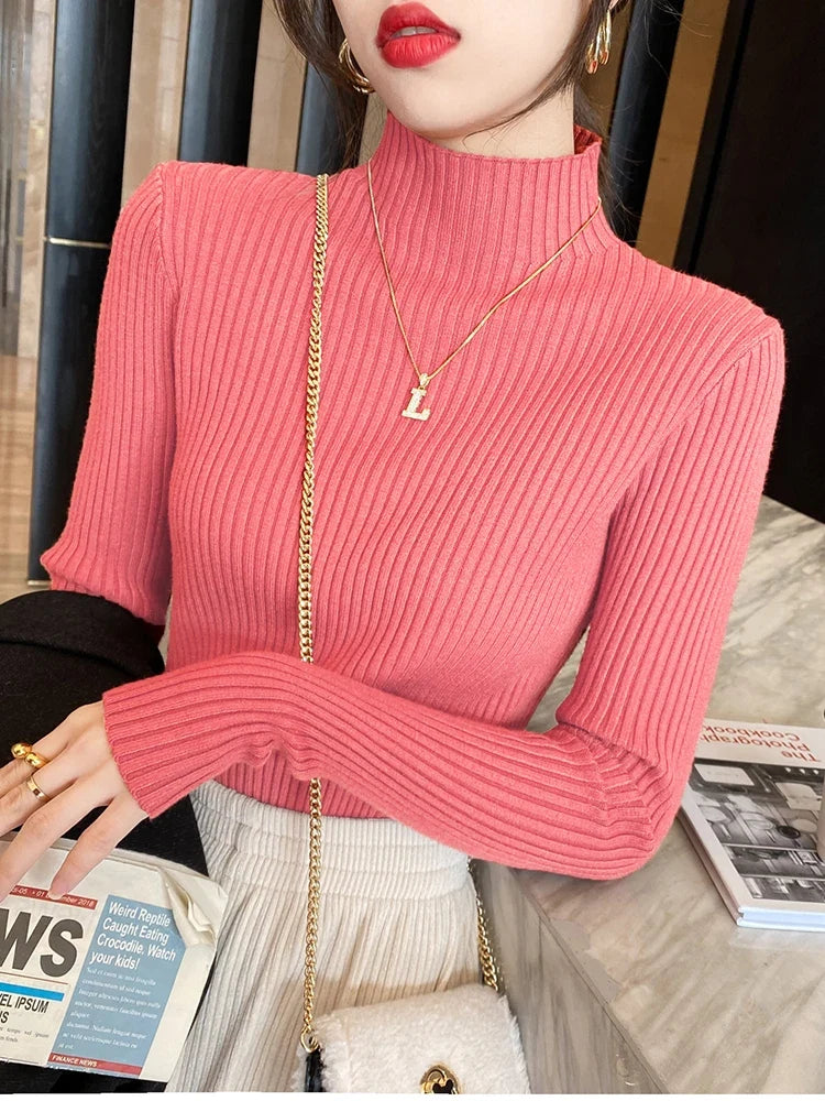 Elegant Solid Basic Knitted Tops Women Turtlneck Sweater Long Sleeve Casual Slim Pullover Korean Fashion Simple Chic Clothes by Urban Fashion Icon