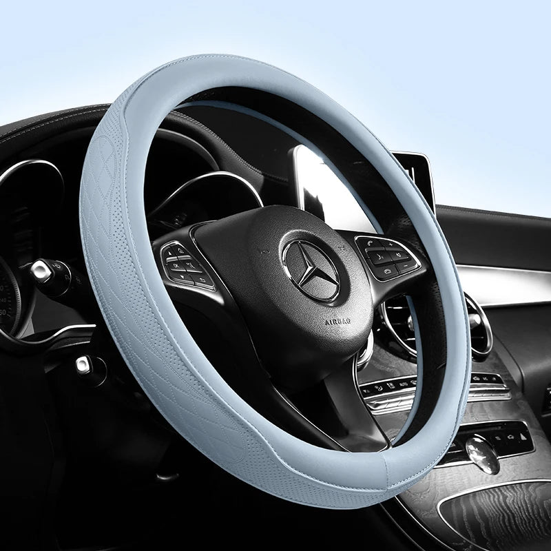 Napa Leather Perforated Patchwork Car Steering Wheel Cover, Non-slip, by AliExpress