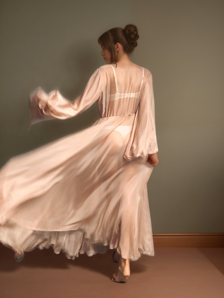 Unique Silky Shiny Crinkle Chiffon long Lingerie Robe dress by SelenaHuanStudio