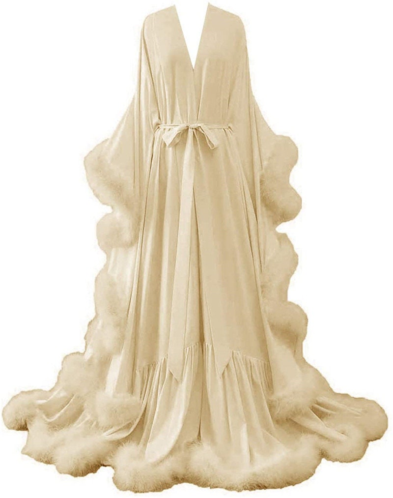 Luxury Satin Feather Bridal Robe | Victorian Style Wedding & Photoshoot Robe by SelenaHuanStudio