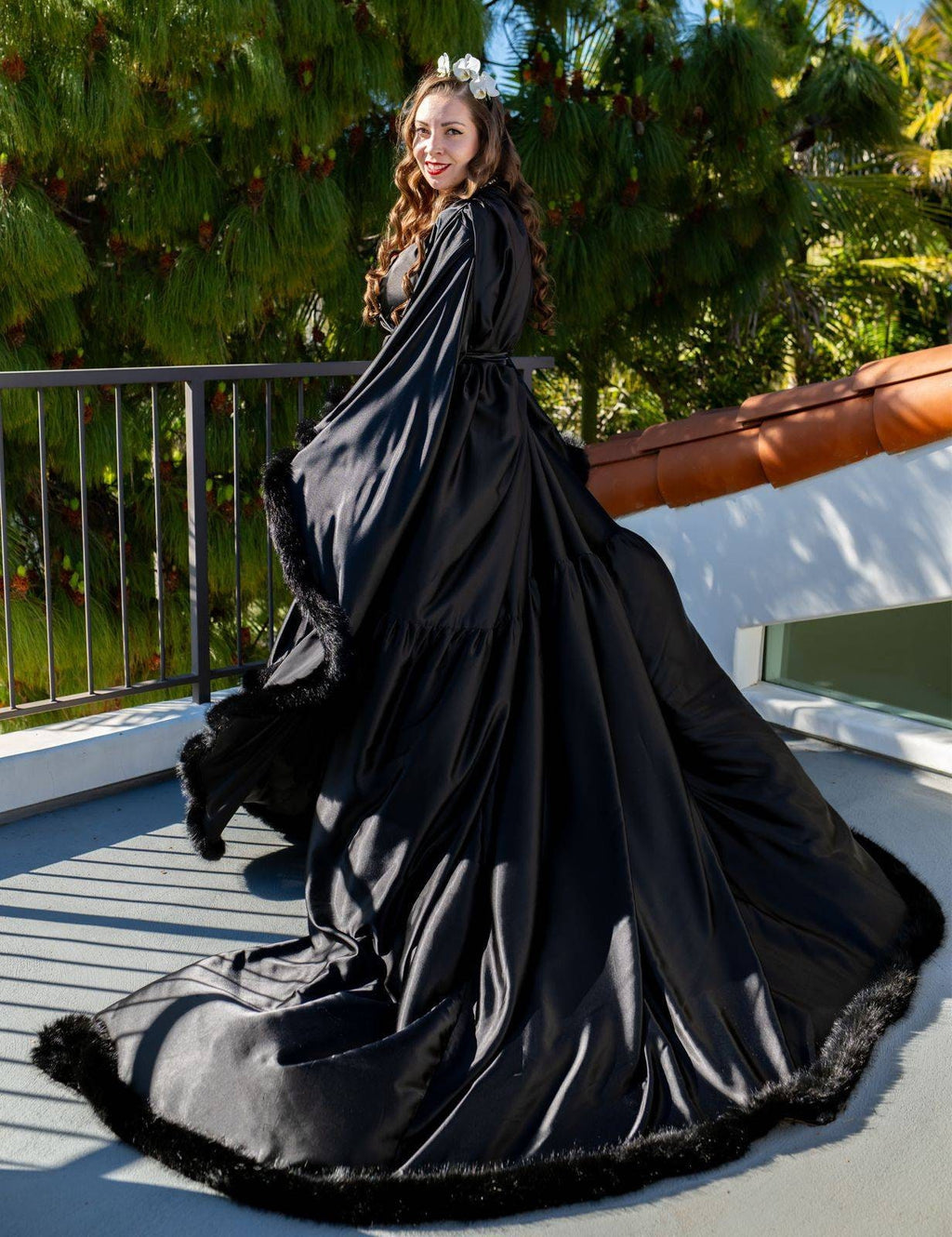 Luxury Satin Feather Bridal Robe | Victorian Style Wedding & Photoshoot Robe by SelenaHuanStudio