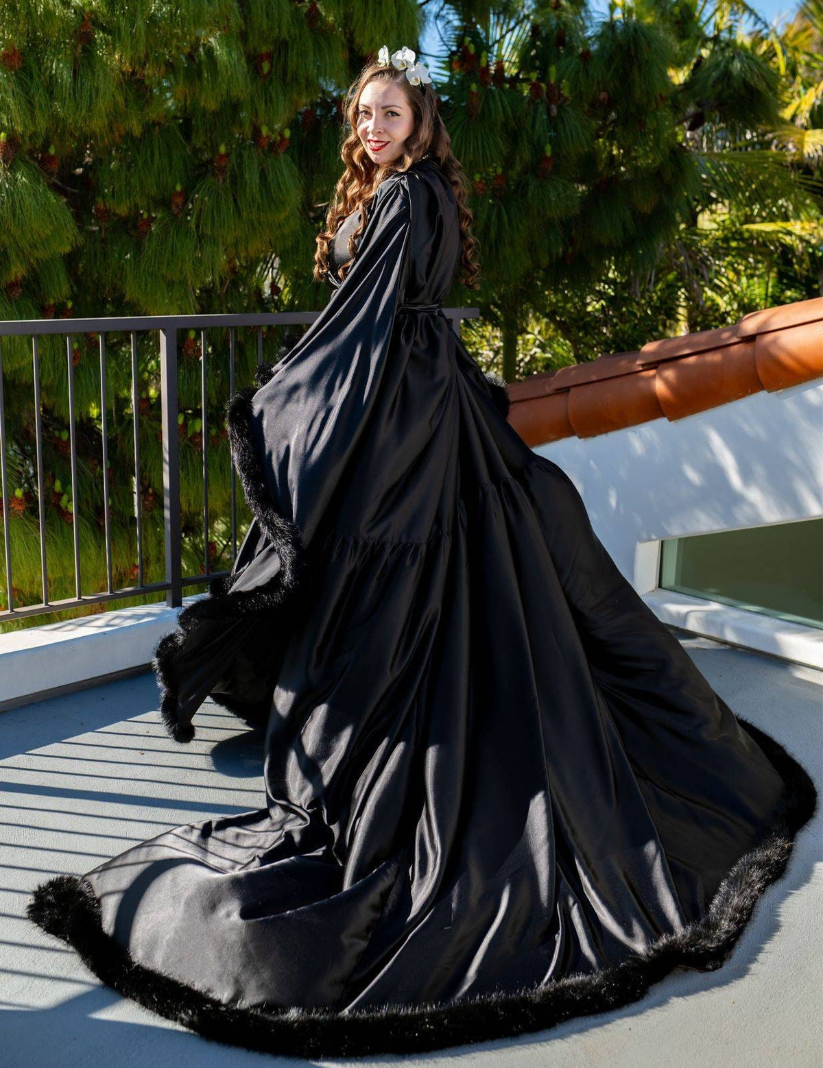 Luxury Satin Feather Bridal Robe | Victorian Style Wedding & Photoshoot Robe by SelenaHuanStudio