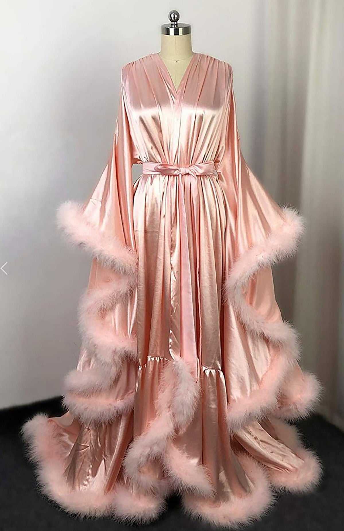 Luxury Satin Feather Bridal Robe | Victorian Style Wedding & Photoshoot Robe by SelenaHuanStudio