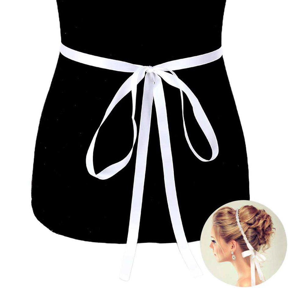 Multi Stone Embellished Sash Ribbon Wedding Belt Headband by Madeline Love