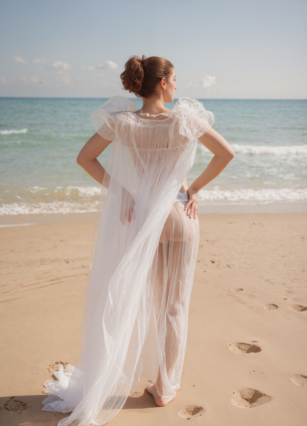 Soft Sparkling Tulle Lace Hem Robe Lingerie Set by SelenaHuanStudio