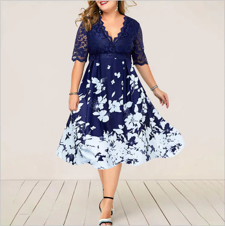 Plus Size Elegant Blue Lace Summer Evening Dress by Trendy Attic Store01