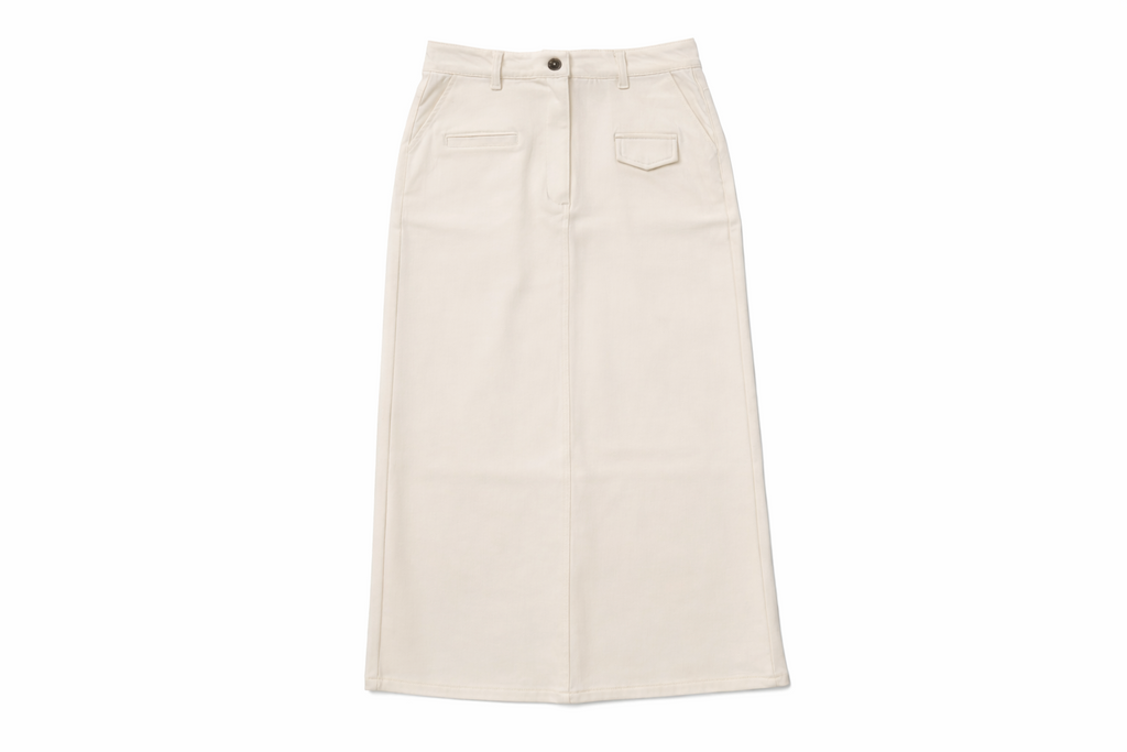 STRETCH DENIM SKIRT - TAN