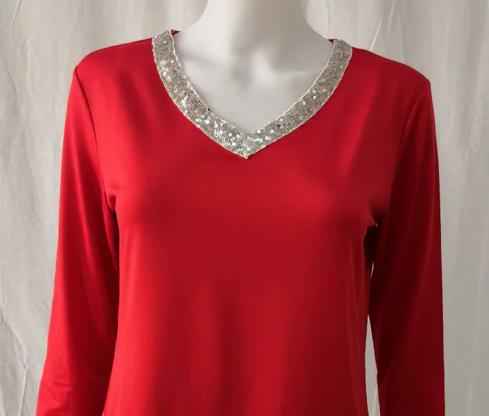 Plus Size Women's Sequin Long Sleeve V Neck T-shirt by Trendy Attic Store01