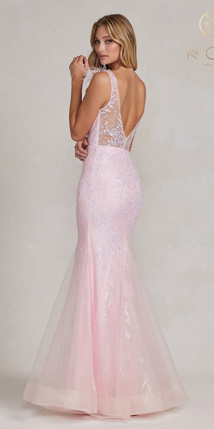Nox Anabel T1208 Long Mermaid Gown with Feather Straps by DiscountDressShop