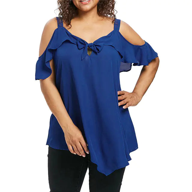 Plus Size V Neck Flare Sleeve Tunic Blouse for Women by Trendy Attic Store01