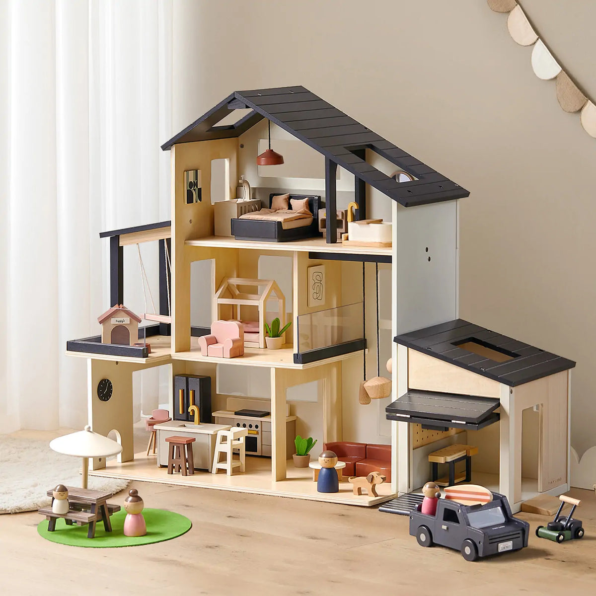 Tiny Land® Sweetwood Edge Dollhouse & Wooden Dollhouse Garage by Tiny Land INC