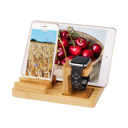 Trexonic Bamboo 4-Port Apple Watch and Iphone Charging Stand with 3 by Yellow Crius