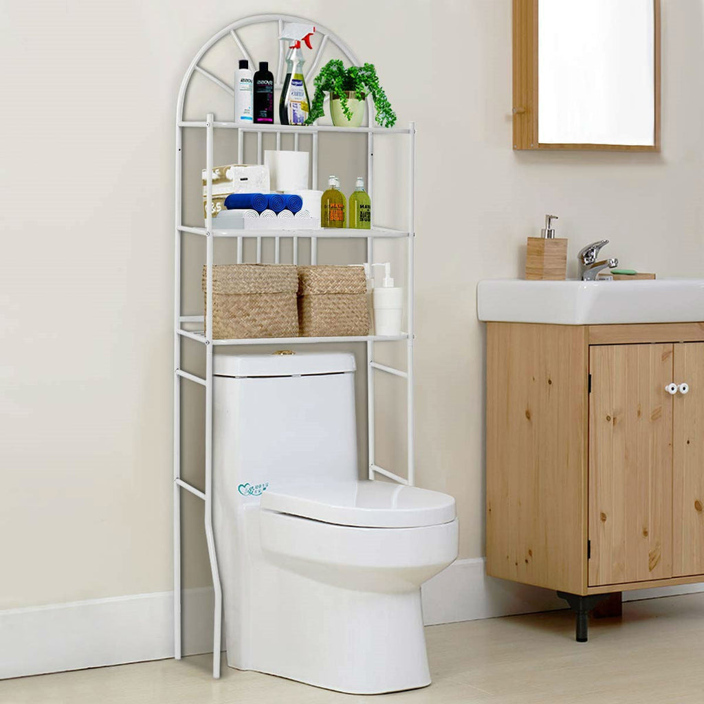 Over Toilet Bathroom Space Saving Storage Shelving Unit in White Metal Finish by HomePacific