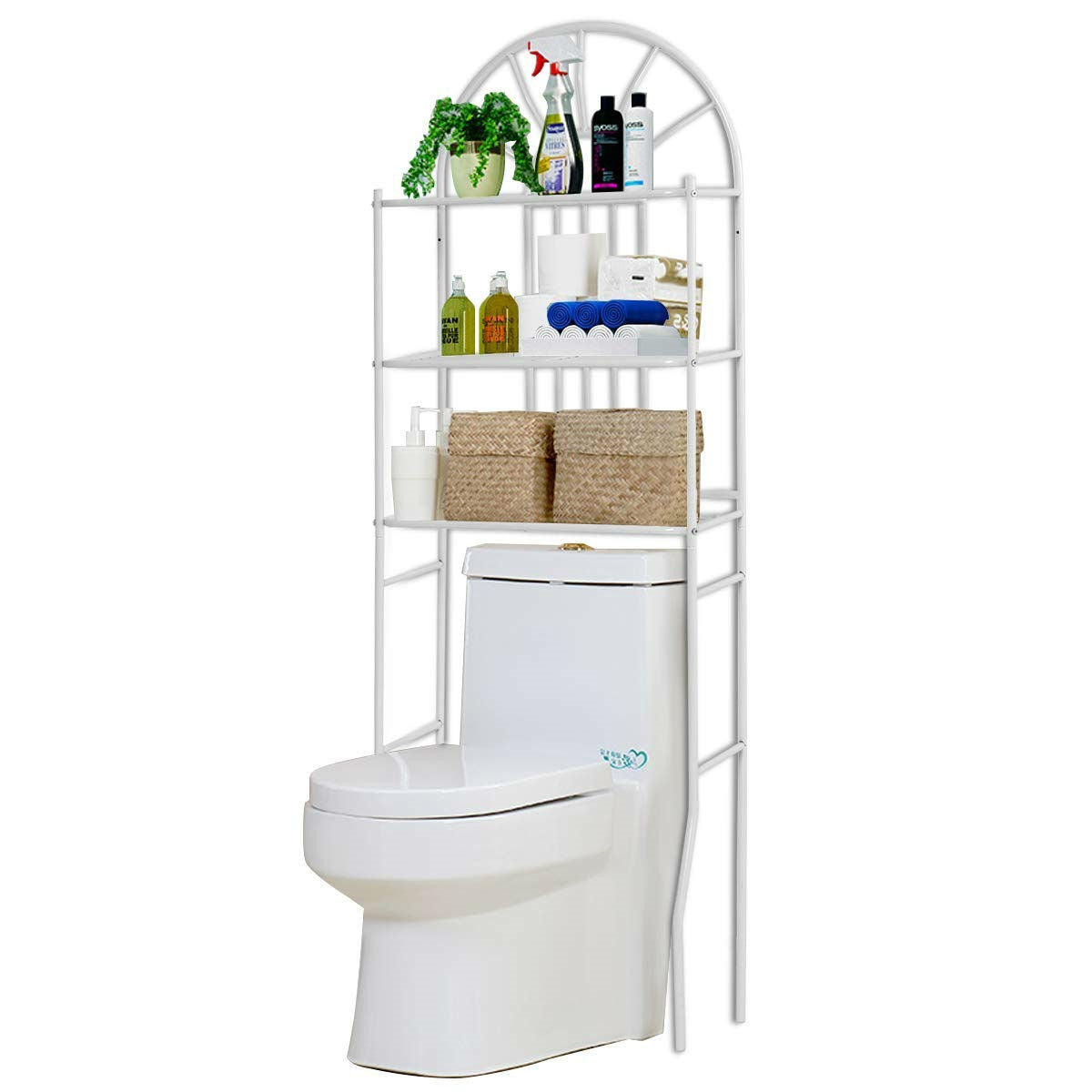 Over Toilet Bathroom Space Saving Storage Shelving Unit in White Metal Finish by HomePacific