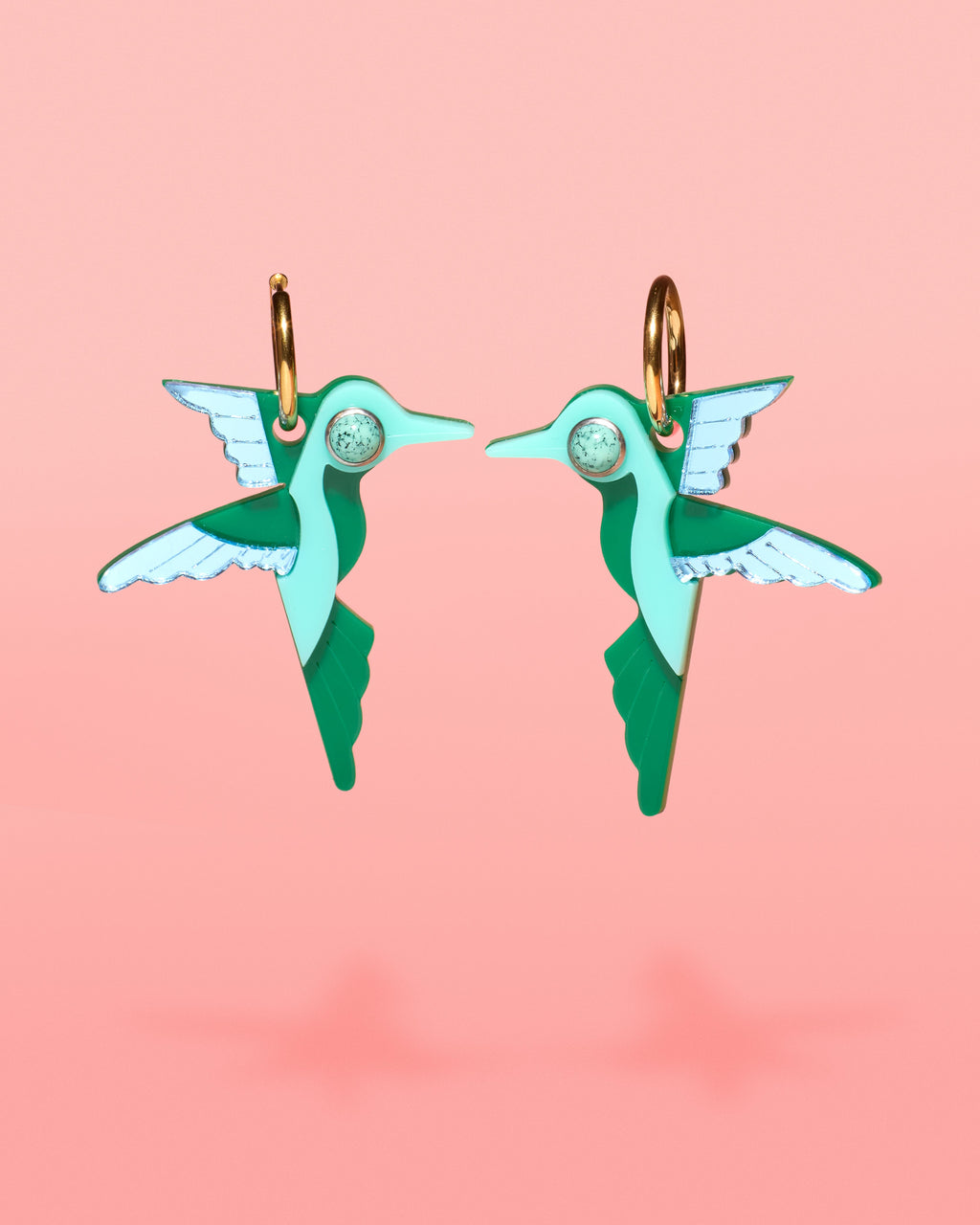 Hummingbird Hoop Earrings Green + Turquoise by Tribeandtemple