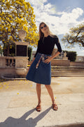 DENIM PLEAT KILT SKIRT WITH TIE by profile-nyc